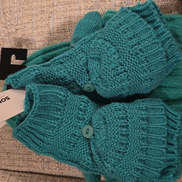 SONOMA BRAND WOMEN'S GREEN HAT & FLIP TOP WARM WINTER GLOVES ONE SIZE FITS MOST - Picture 8 of 10